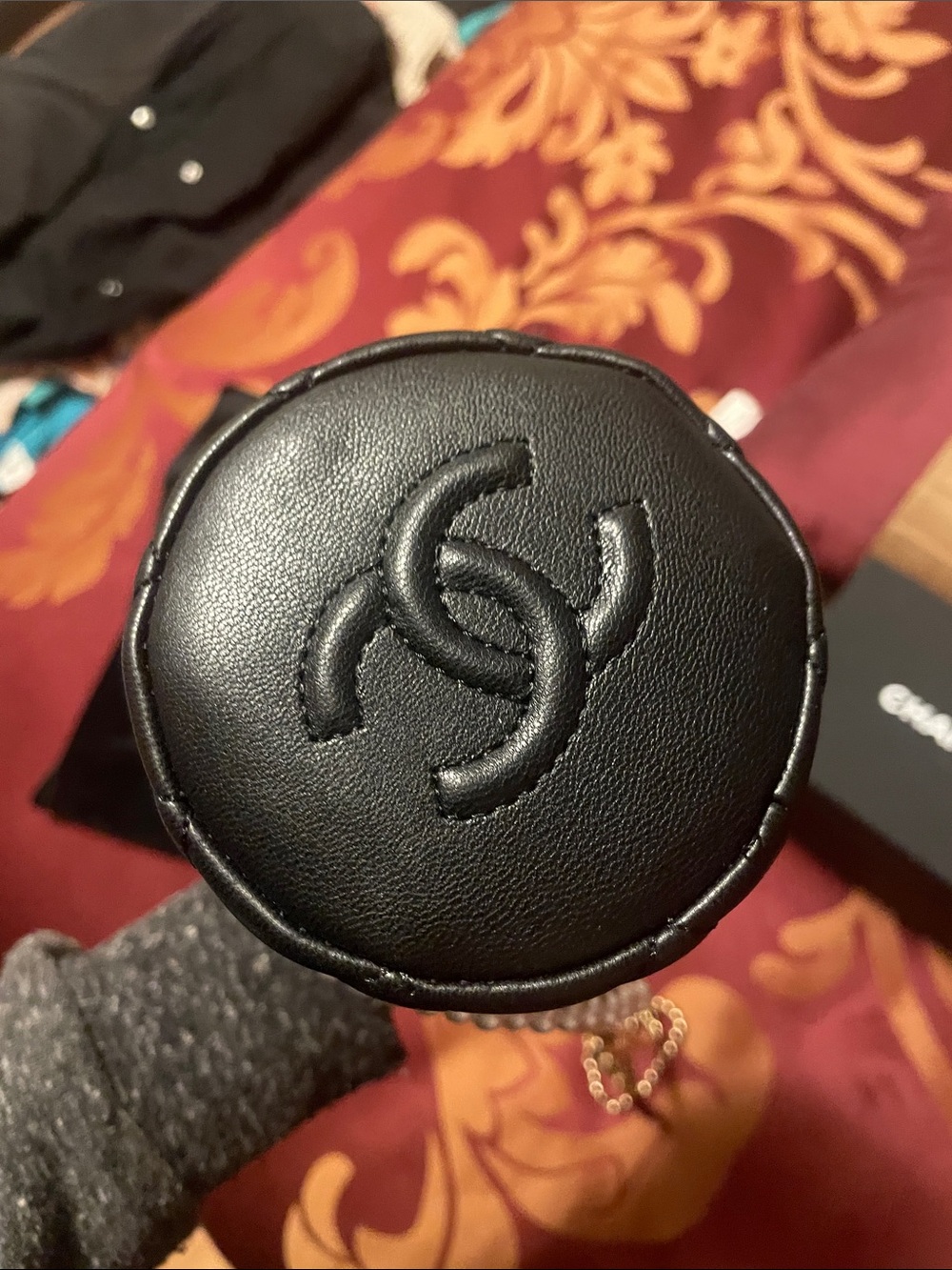 GWP Black Quilted Lambskin Mini Bucket with Gold Chain and Pearl Strap - Picture 11 of 17